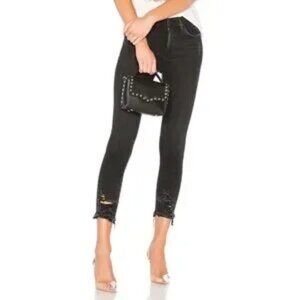 Womens AGOLDE Sophie A018 C-844 Black Distressed Crop Skinny Jeans Chewed Hem 27